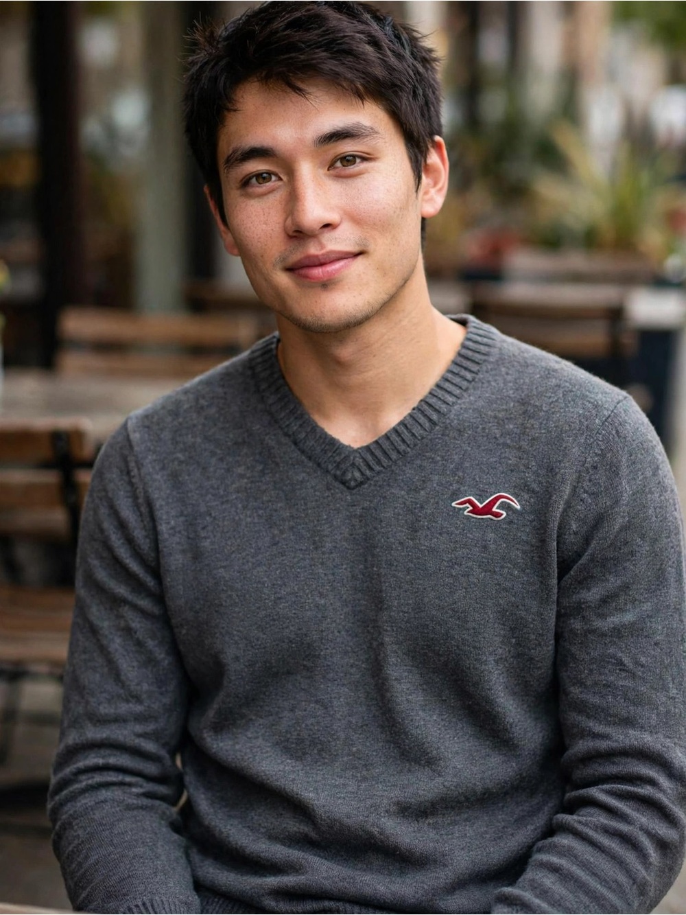 Hollister Men's Charcoal V-Neck Sweater medium vintage